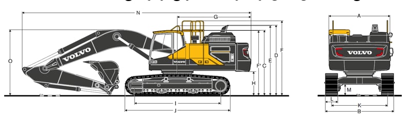 ابعاد بیل مکانیکی ولوو EC350E